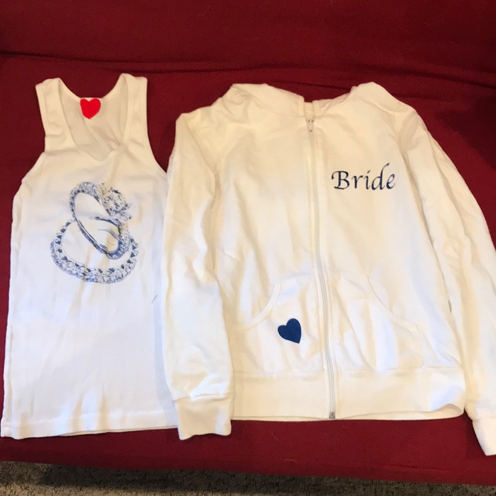 Bride tank top and sweatshirt.